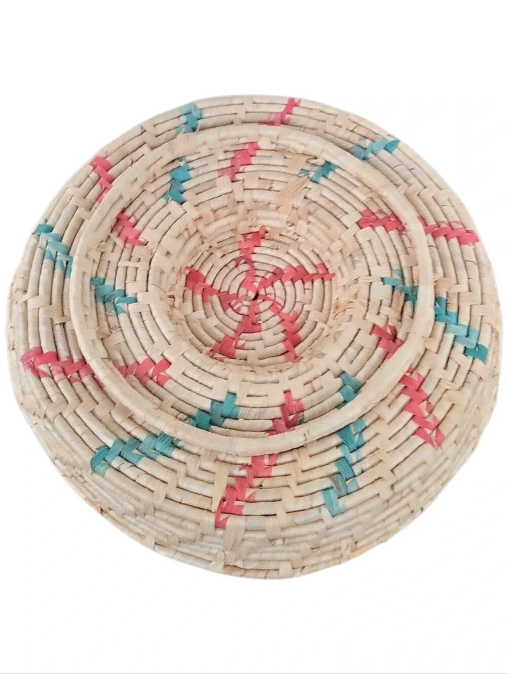 Vintage Boho Coiled Raffia Straw Sectional Basket ~ Chips & Dip Basket/ Decor